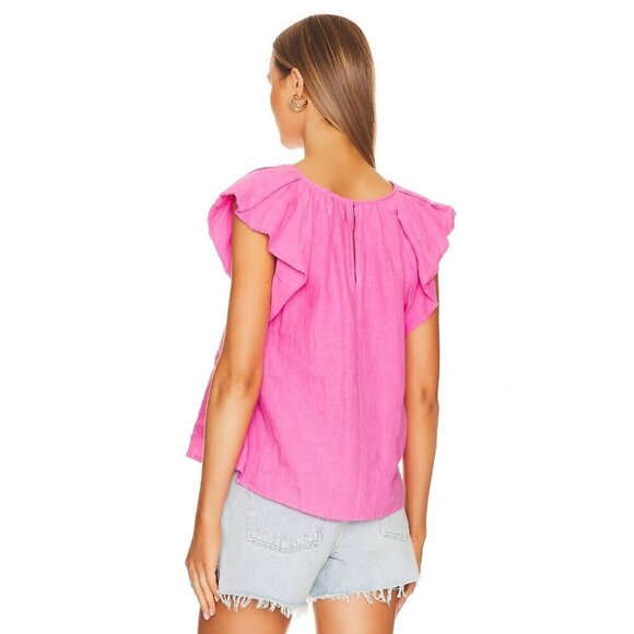Velvet by Graham & Spencer Ava Top in Flamingo Small New Womens Linen Blouse - Picture 3 of 12